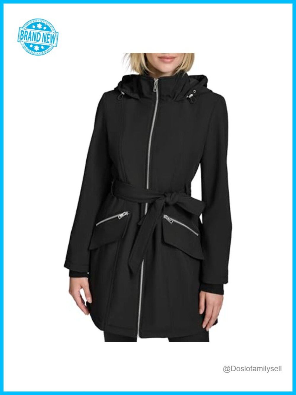 Hooded All-Weather Water-Resistant Belted Soft Shell Jacket